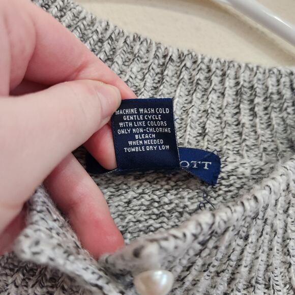 Karen Scott Marled Button Neck Cable Knit Sweater Pullover Gray Size Medium - Picture 4 of 5